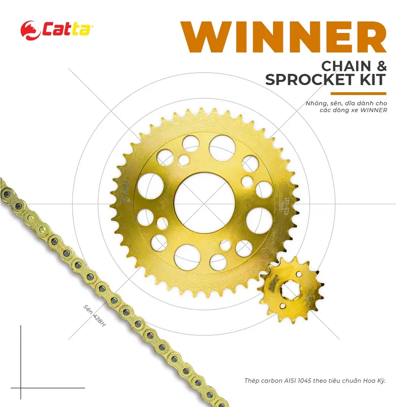 Phụ Tùng Nhông Sên Dĩa Catta Cho Xe WINNER Sên Vàng 10 Li 428H Thép Carbon Gia Nhiệt Nhiều Tầng 2