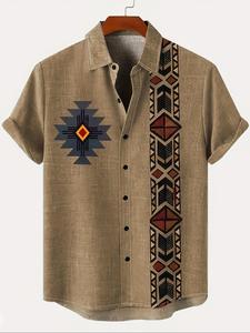 Camisa de Manga Corta con Estampado Tribal para Hombre, Corte Regular, Moda Casual y Cómoda, Ideal para Vacaciones en la Playa, Ropa de Hombre para Todas las Estaciones