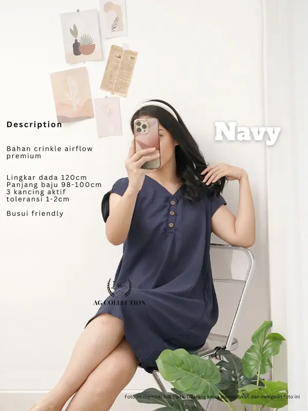 AGcollections | Dress Daster Pendek Belvana Kancing Busui Friendly Bahan Crinkle Airflow Premium Baju Tidur Dingin Wanita 3