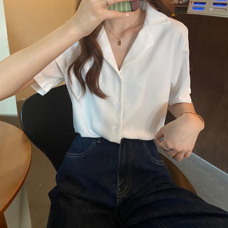 Product Introduction of Temperament Lapel Shirt Loose All-Match Short-Sleeved Shirt Summer Korean Short-Sleeved Plain Loose Shirt Top Women's Shirt Women's Shirt Basic Casual Fit 10