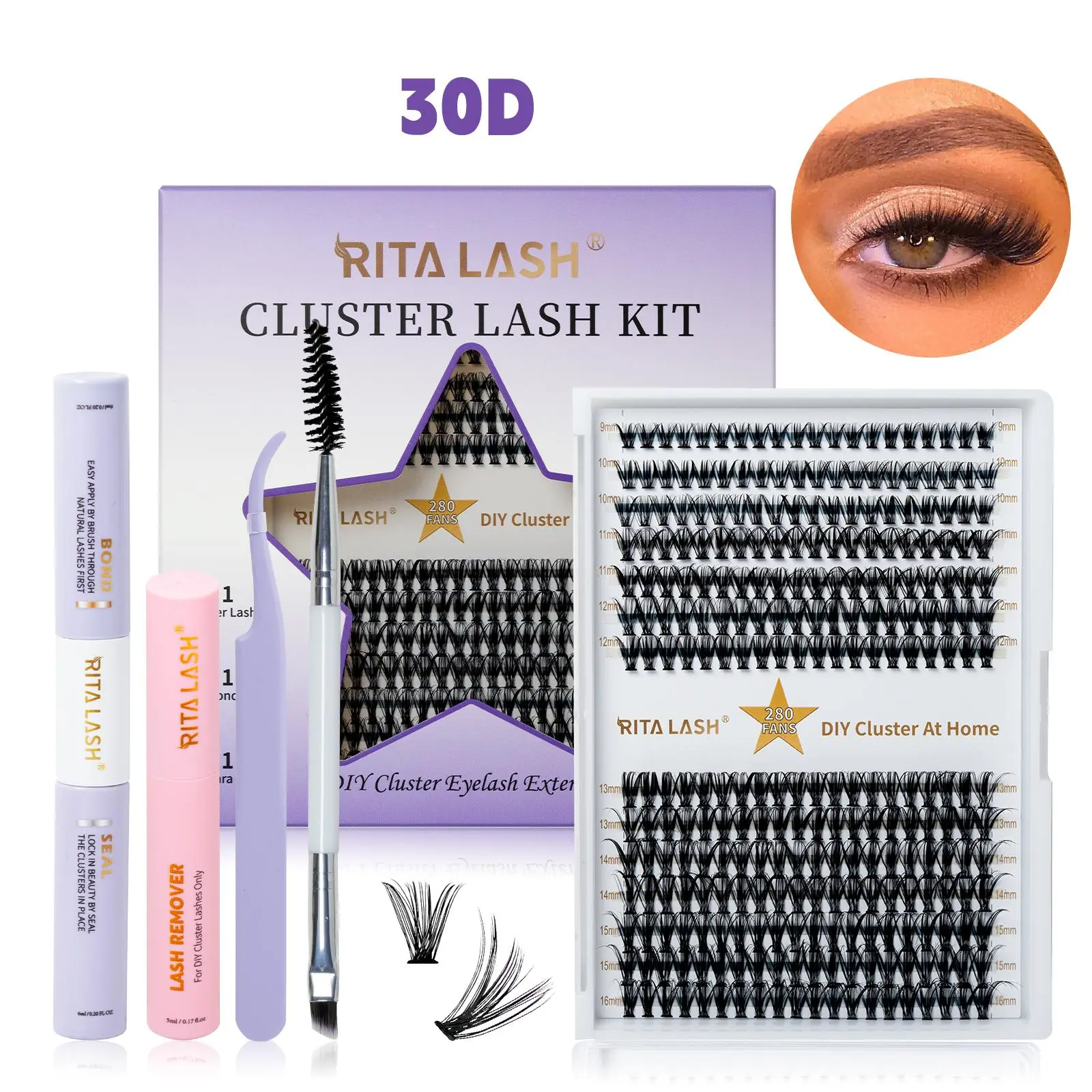 40D DIY Lash Extension Kit, Lash Clusters with Lash Glue, Lash Remover, Tweezers & Lash Brush, Eyelash Extensions Kit for Women & Girls