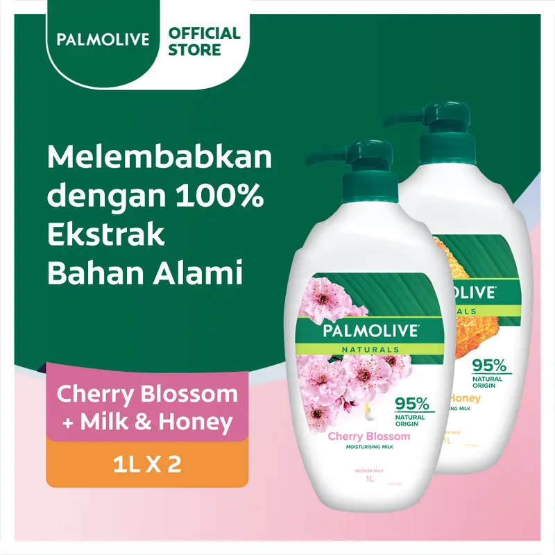 Palmolive Milk & Honey Shower Gel/Sabun Mandi Susu 1L+Palmolive Cherry Blossom Shower Gel/Sabun Mandi Susu 1L 0