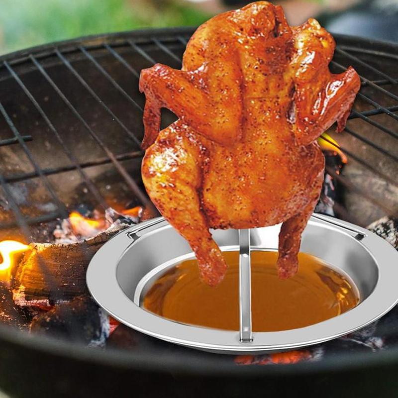 Portable Stainless Steel Grilled Chicken Plate, Removable Creative Turkey Rack, Multifunctional Outdoor Camping BBQ Grill Dish, BBQ Accessories 3