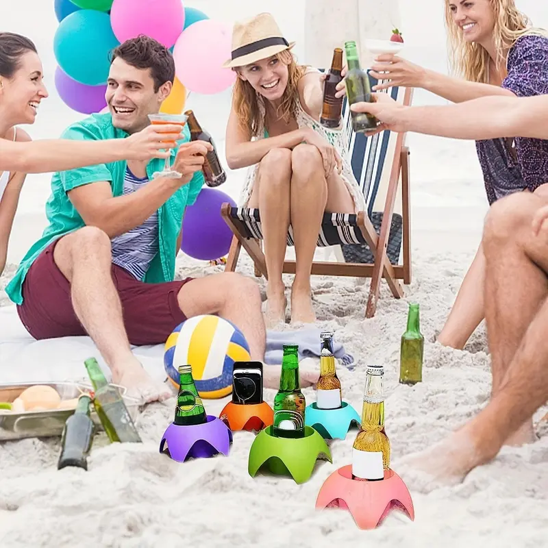 Multifunctional Beach Cup Holder, Bottle Holder, Creative Beach Holder for Beer, Beverage, Phone, Sun Glasses, Key 2