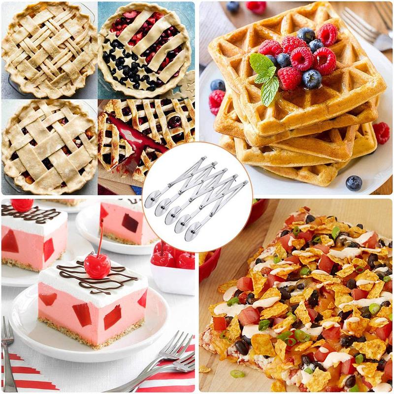 5-Wheel Pastry Cutter Pizza Cutter Multi Wheel Dough Cutters Expandable Pizza Slicer Baking Cutter Roller Pastry Knife 6
