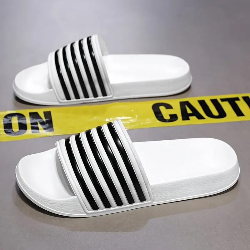 Men's Trendy Striped Open-Toe Slippers, Non-Slip Durable Indoor/Outdoor Footwear for All Seasons 8