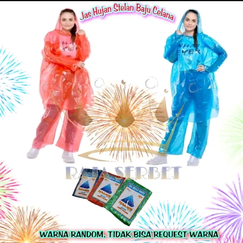 PAKET 1 LUSIN ( ISI 12 PC) Jas hujan Plastik Merk PYRAMID / DINO Jaket celana / Baju Celana Dapat digunakan kembali 0