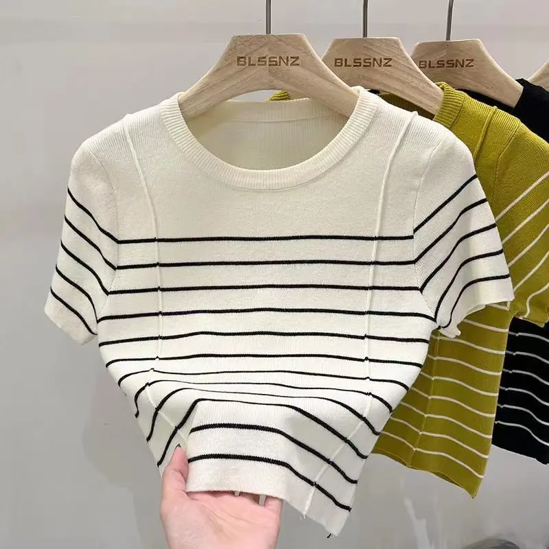 Mercien Polo Knit Stripe - Atasan Wanita Rajut TM (5A85)