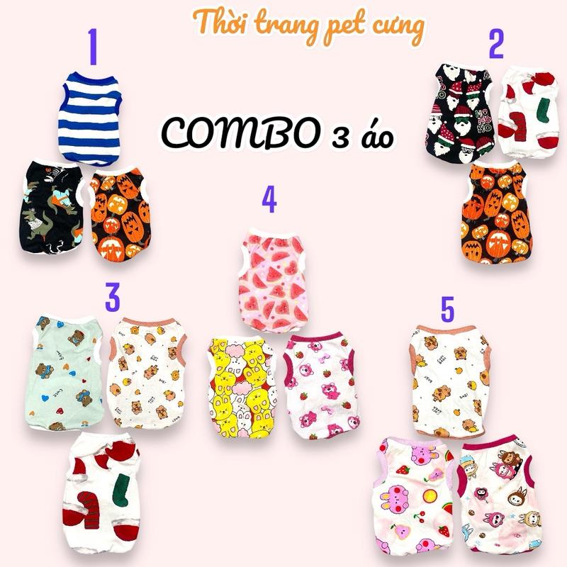 Combo 3 áo thun ba lỗ cho chó mèo vải thun co gian