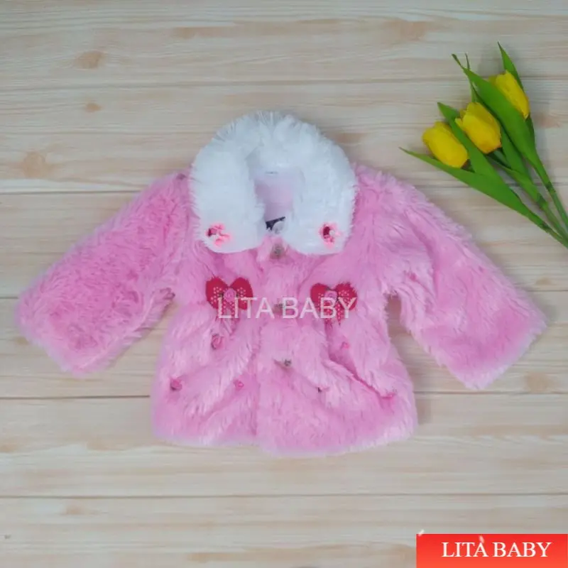 Bayi Perempuan Bulu Usia 3-6 Bulan  sampai 2 tahun bulu tebal lembut Biru Pink Merah model korea 0–6 jaket