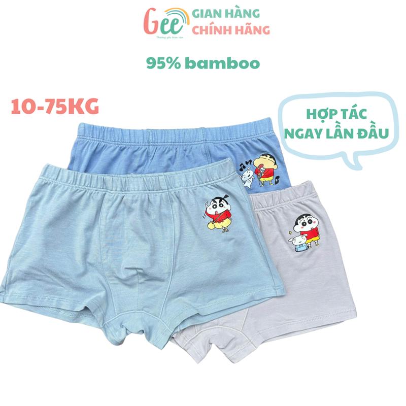  Quần lót bé trai SHIN Gee 3 quần sịp đùi trẻ em sx tại VN 10-75kg vải sợi tre siêu mềm mát dễ chịu cho bé tập mặc 