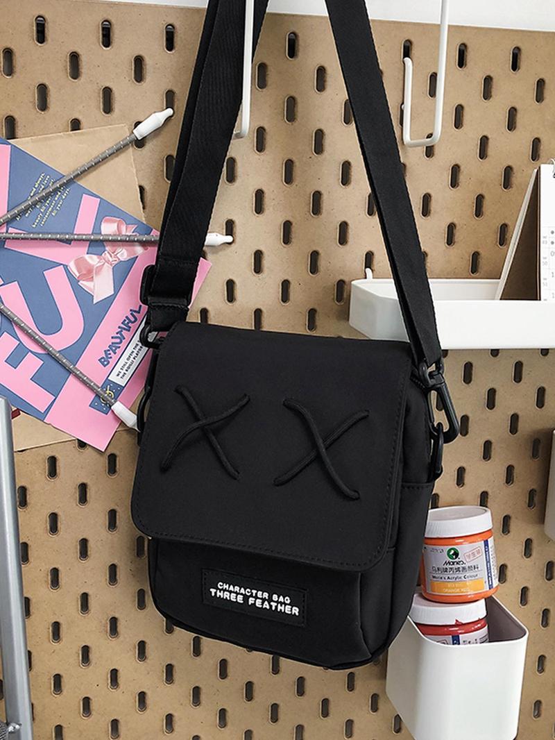 Product Introduction of Men's Casual Plain Color Nylon Crossbody Bag,  Trendy Letter Pattern Zipper Shoulder Bag for Work & School 5