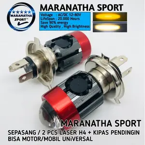 2pcs Lampu Headlamp LED H4 + Kipas Pendingin 12-24volt mobil truk Fuso dll High Low Waterproof Putih Kuning