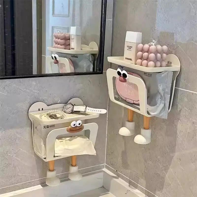 Bathroom Tissue Box Wall-Mounted No-Drill Waterproof Toilet Paper Holder Storage Rack