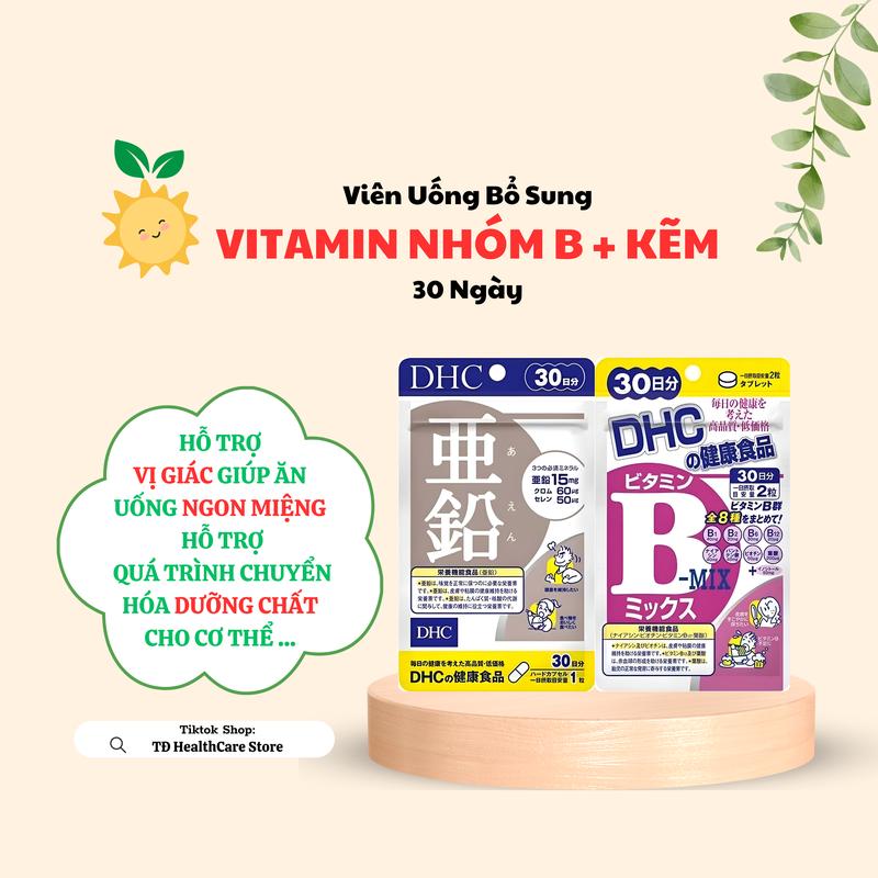 DHC - Bộ Đôi Viên Uống Vitamin Nhóm B + Kẽm, Hỗ Trợ Vị Giác Giúp Ăn, Uống Ngon Miệng và Hỗ Trợ Quá Trình Chuyển Hóa Dưỡng Chất... - 30 Ngày - Người lớn vitamin  b