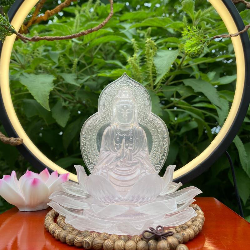 Tượng Quan Âm 2 mặt lưu ly toạ đài sen trang trí bàn làm việc, ô tô, decor Phật Giáo Decor Phòng Trang Trí Nhà