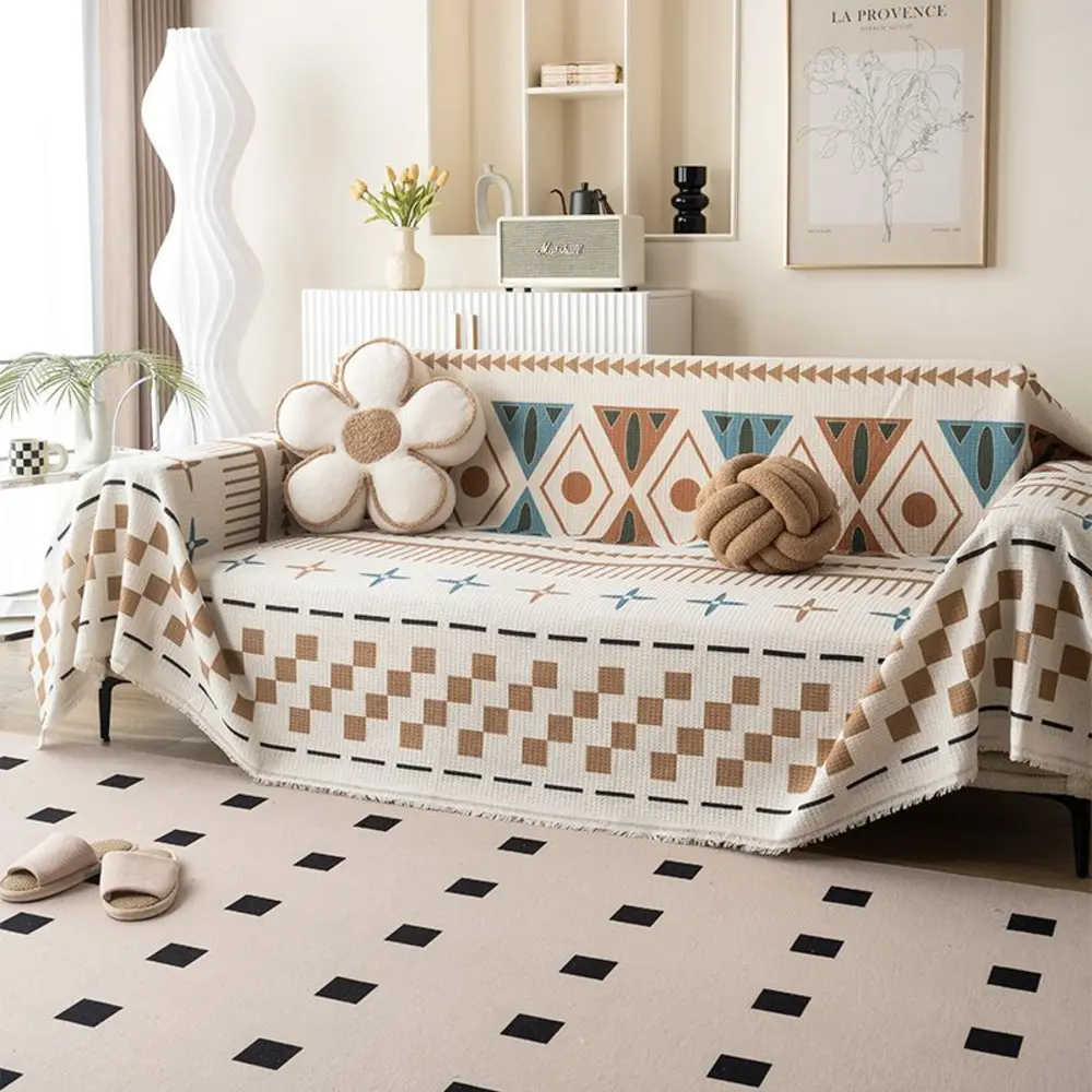 Cotton and Hemp Full Sofa Blanket, One Piece Cover, Four Seasons Nordic All Inclusive, Universal, Non slip Cover Towel