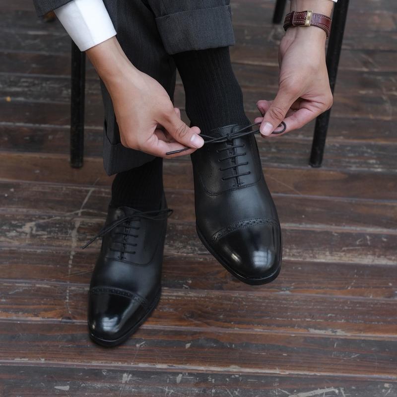 OB2-Đ Giày Oxford Captoe ShelbyMan Shoes giày tây sang Trọng Da Mastrotto Ý đế Pháp ngoại cao cấp đánh bóng gương