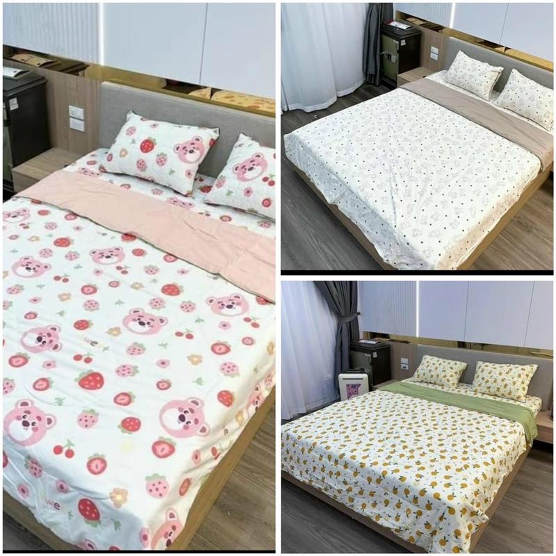  Bộ 5 món trần bông  chăn hè ga vỏ gối cottong đũi xơ đậu lành dệt phẳng giặt máy 