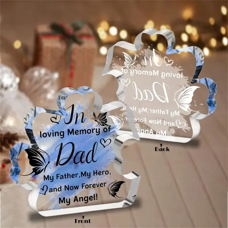 Acrylic Puzzle Shaped Plaque, in Memory Of Dad Letter Pattern Desk Decor, Birthday Gift for Dad, Home Decor, Room Decor, Signs 2