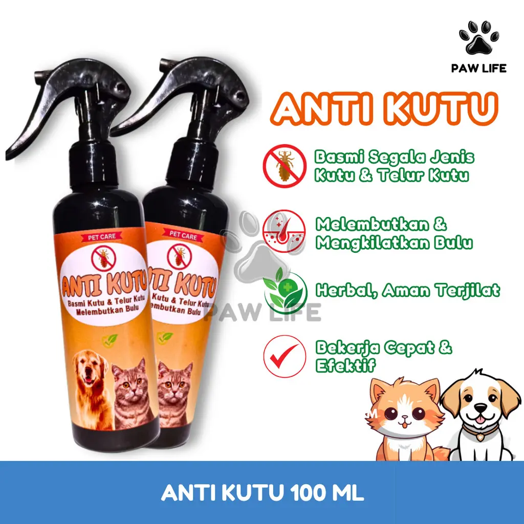 PL ANTI KUTU 100 ML Obat Kutu Kucing Anjing Pembasmi Kutu Herbal Aman Terjilat Elope Flea Remover
