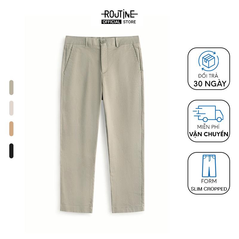 Quần Kaki Nam Premium Ống Ôm Trơn Form Slim Cropped - Routine 10S24PCA001P