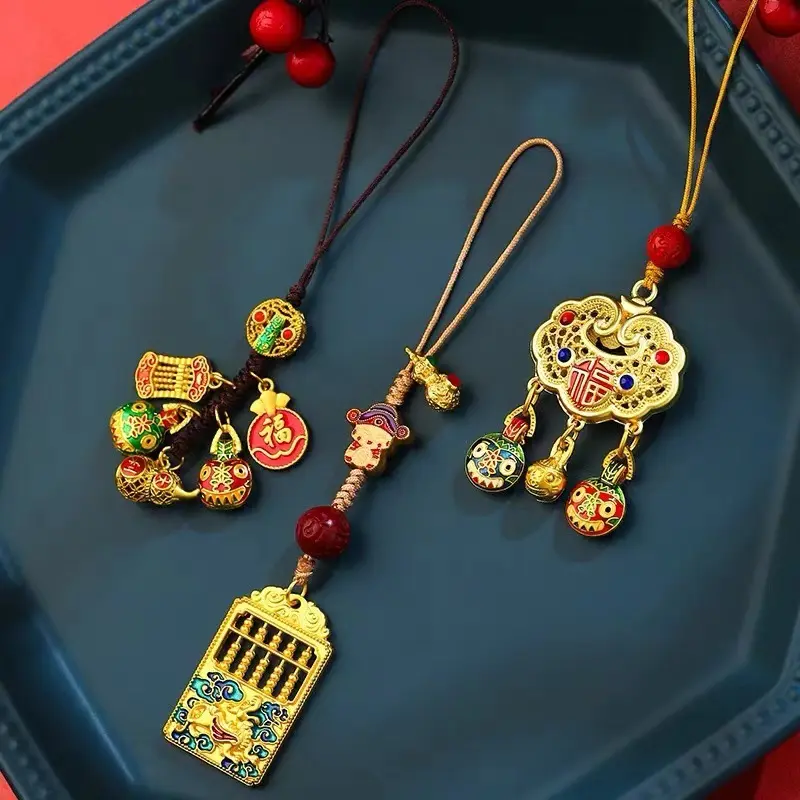 Phone Charm strap Điện Thoại Di Động Năm Sinh Vàng, Ping An Ruyi, Dây Đeo Chéo Phụ, Phong Cách Trung Quốc, Mặt Dây Chuyền Điện Thoại Di Động,Móc Chìa Khóa dây  đeo  điện  thoại  baby  three 0