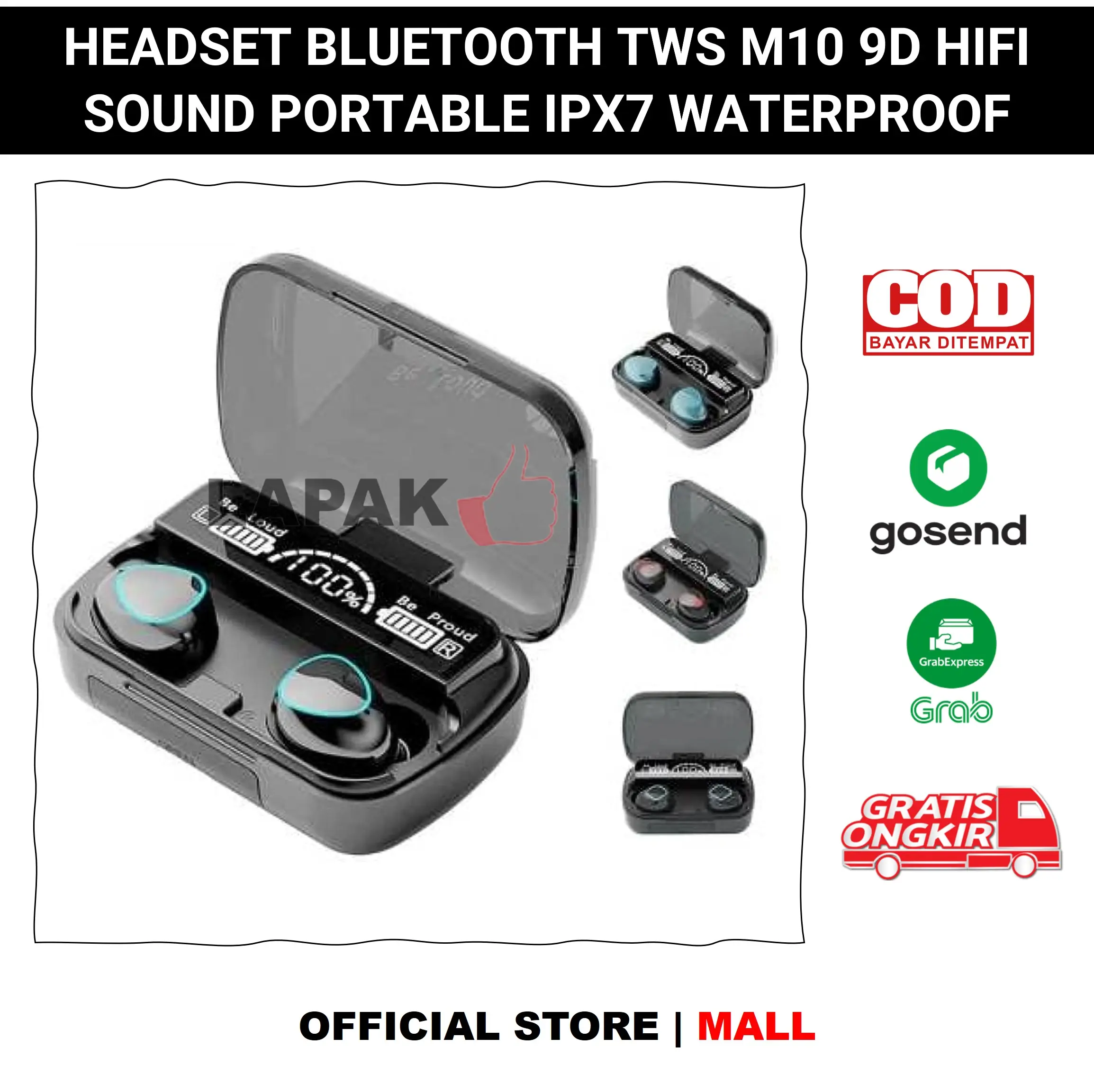 Headset Bluetooth TWS M10 Earphone dengan Powerbank 3500mAh in-ear 9D Hifi Stereo Sound Anti Air Waterproof IPX7 Gaming No Delay Earphones Headphones