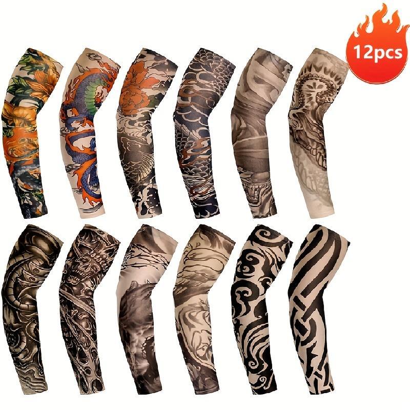 Motorcycle Cycling Arm Sleeves, Creative Fake Tattoo Pattern Decorative Arm Sleeves, Universal Elastic Arm Protective Gloves 0