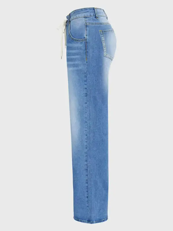 Women's Plain Straight Leg Denim Pants, Casual Retro High Waist Trousers for Daily Wear, Jeans, Ladies Bottoms for All Seasons, Womenswear 4