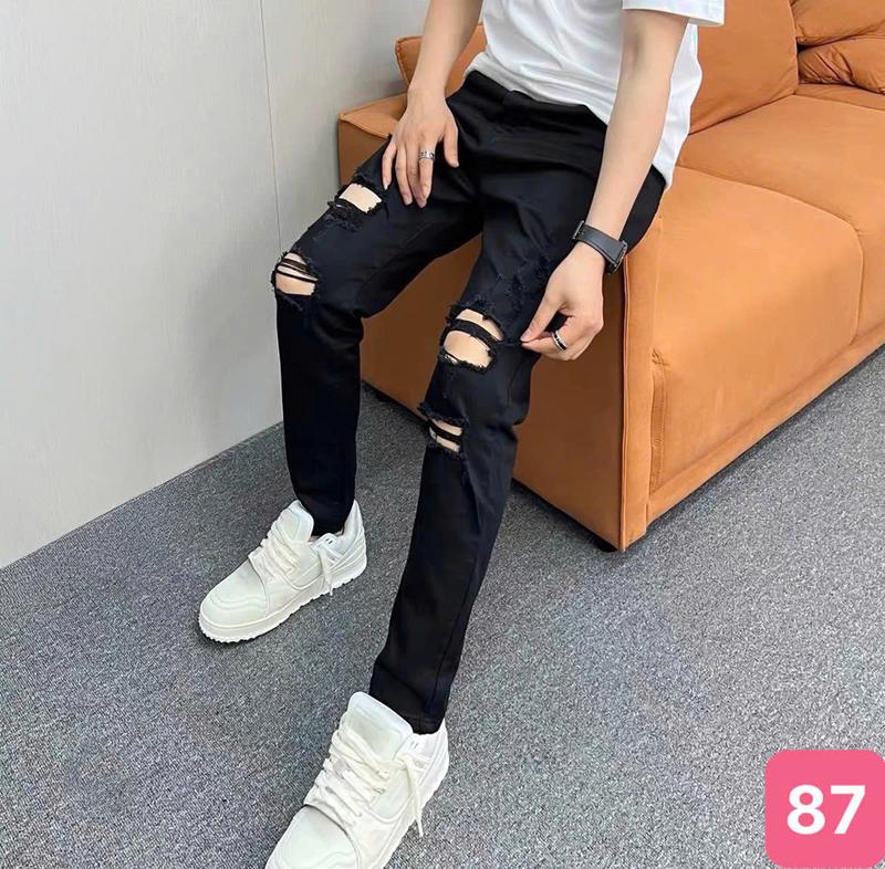 Quần jean dài cho nam màu đen rách nhiều chất bò co dãn nhẹ Q87 form skinny Có Túi dáng chuẩn Menswear Pants Có Túi  - TCS Trùm Chuyên Sỉ