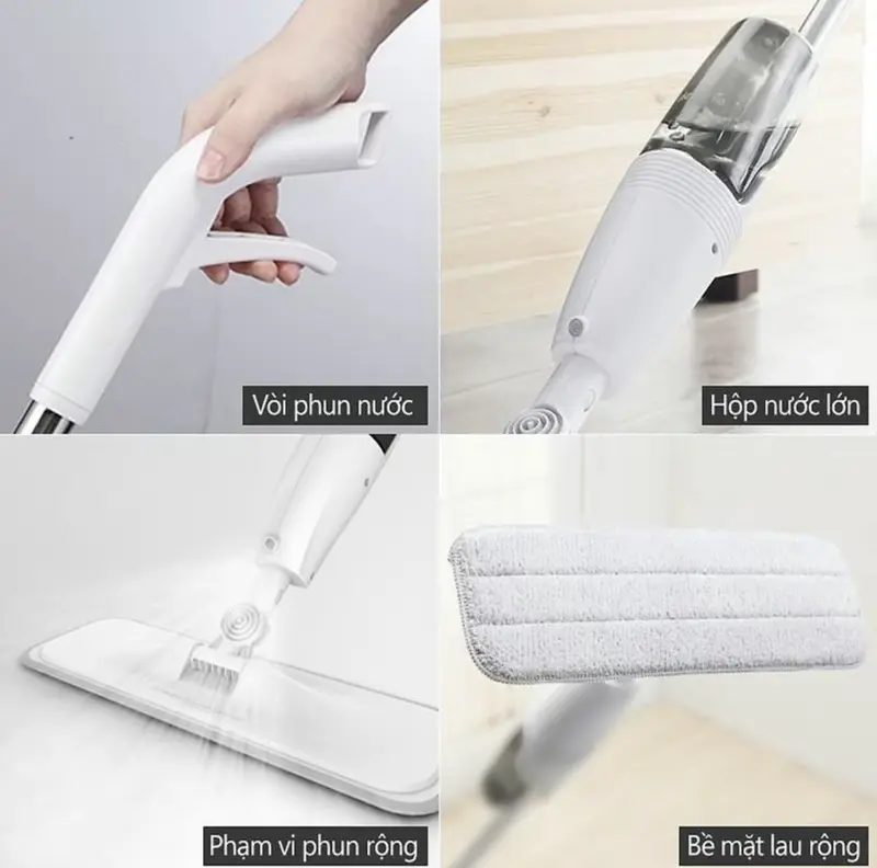 Chổi Lau Nhà Phun Sương Xoay 360 - Cây Lau Nhà Tự Vắt Thông Minh Phun Sương Tiện Lợi 7
