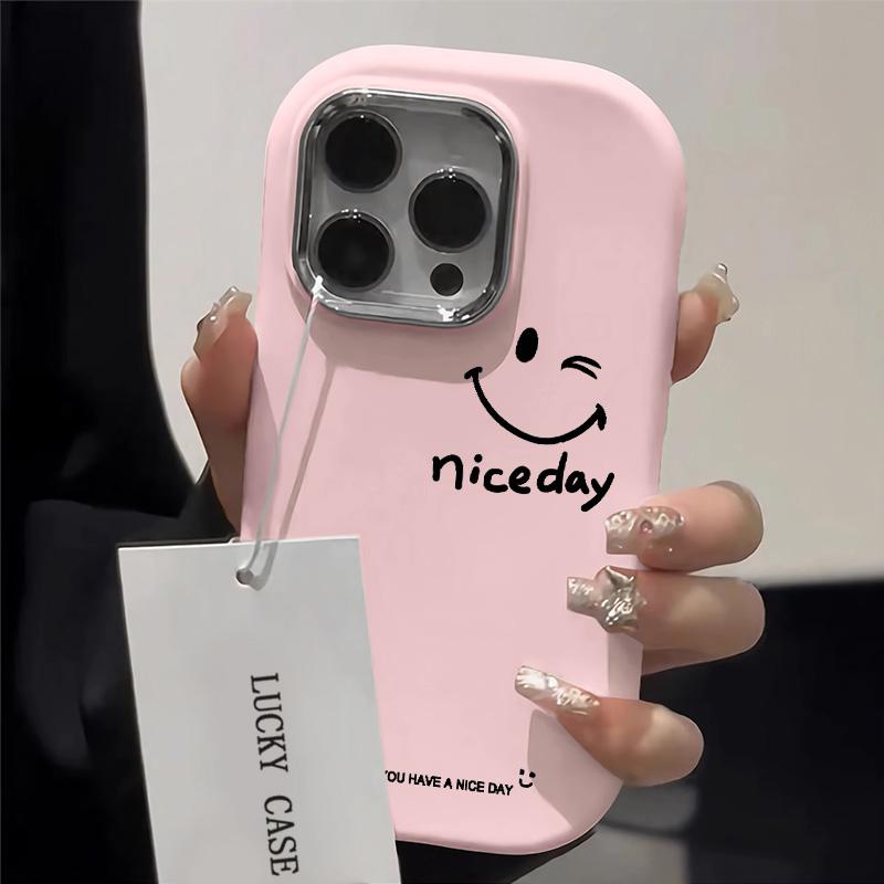 Ốp Silicon Mềm, Thiết Kế Mặt Cười Hạnh Phúc, Bảo Vệ Camera NICE, Chống Rơi, Tương Thích Với iPhone 16 11 13 15 12 14 Pro Max X Xr Xs Max, Chống Sốc, Cao Cấp, 7 8Plus SE2067 3