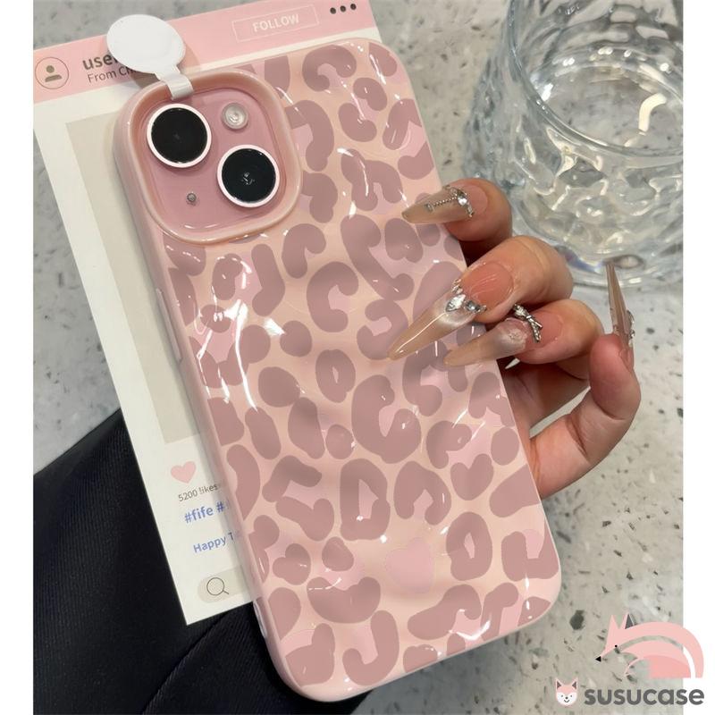 Case HP Untuk Realme C63 C31 C51 C33 C55 C53 C35 C30 C25 C12 C25S Note 50 60 C21Y C25Y C21 C20 C11 C20A C15 7i 5 5i 5S 6i C3 C17 Sweet Pink Leopard Print Gelombang Ruffle Air Mengkilap Soft Cover