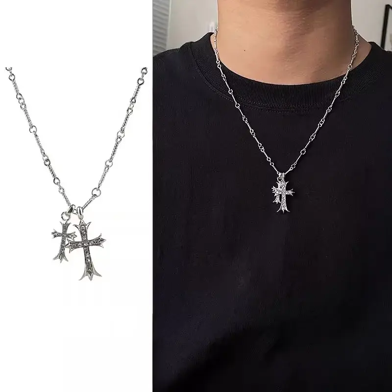 Vòng Cổ Mặt Dây Chuyền Chữ Thập Đôi, Thời Trang Hip-Hop, Cá Tính, Thiết Kế Đơn Giản, Unisex, Phụ Kiện, Hàng Mới Về