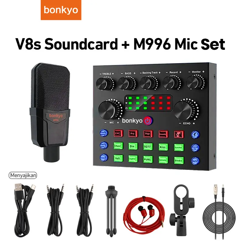 Bonkyo V8s Soundcard & M996 Mic Audio Usb External Mixer Bluetooth Mic For Phone Pc Live Complete Set Sound Card