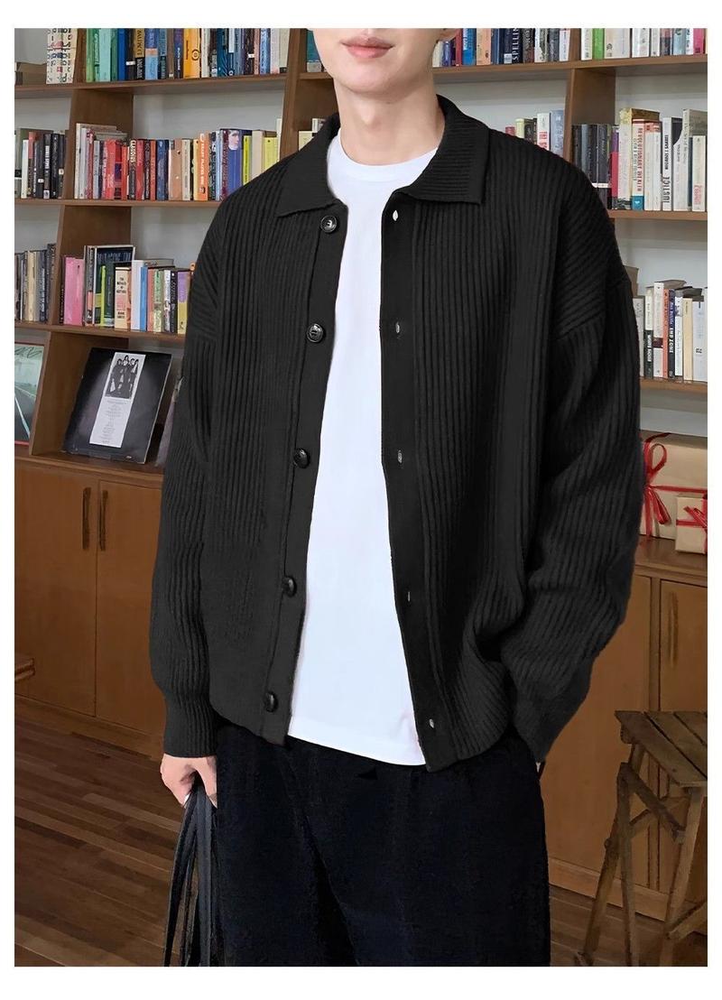 Product Introduction of Áo Khoác Cardigan Len, Màu Xanh Lá Đậm Trơn Cổ Polo, Dáng Rộng Vừa Vặn, Thoải Mái, Mặc Mùa Thu Và Mùa Đông, Phong Cách Hàn Quốc, Thời Trang Nam, Trang Phục Thường Ngày 8