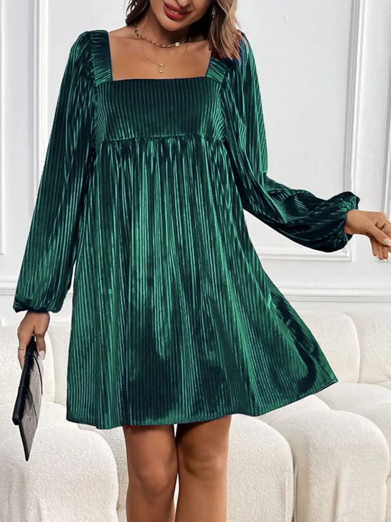 Women's Solid Color Dress, Solid Color Tie Back Short Dress for Party Holiday Wedding Guest, Ladies Fall & Winter Clothes