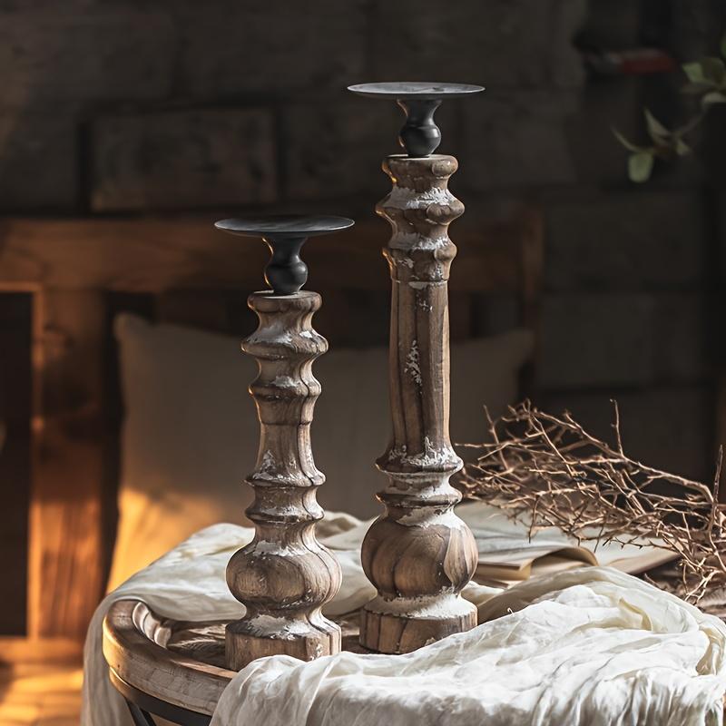 Product Introduction of Retro Style Solid Wood and Iron Candlestick-Polished Flower Pattern for Home Decoration 0