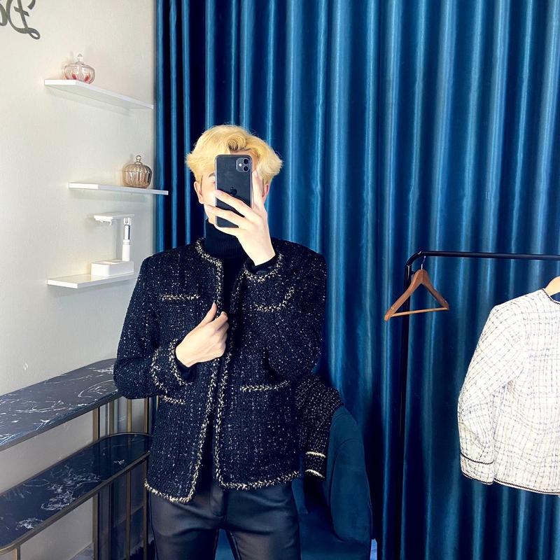 Áo khoác nam dạ tweed cao cấp màu đen