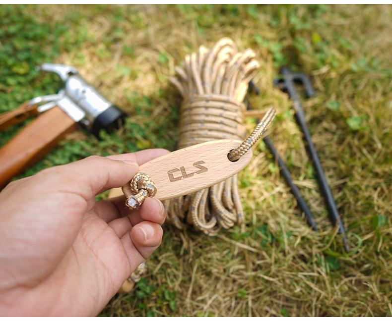 Product Introduction of CLS Outdoor Solid Wood Rope Buckle Camping Tent Accessories Camping Canopy Pull Rope 8mm Thick Windproof Rope Adjustment Fixed Buckle 8