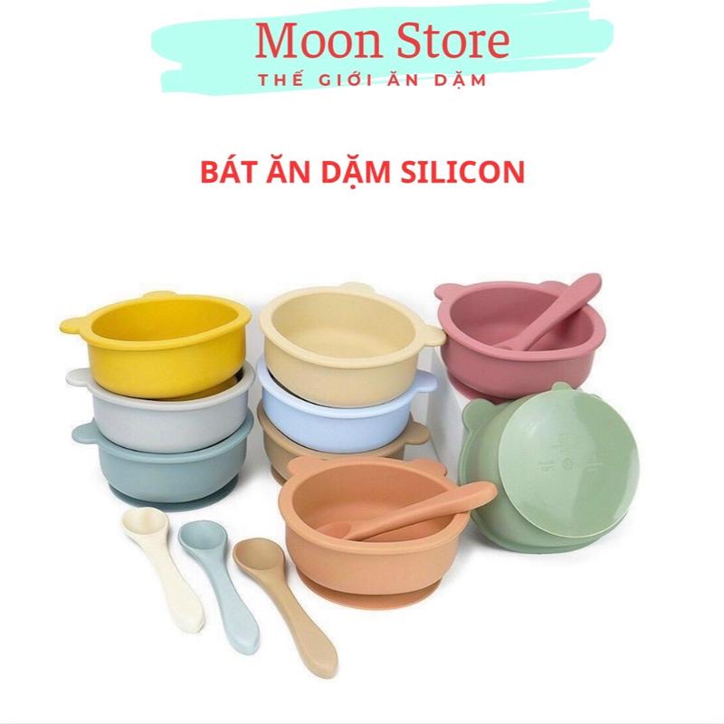 Bát ăn dặm Silicon kèm thìa cao cấp có đế hít chống đổ