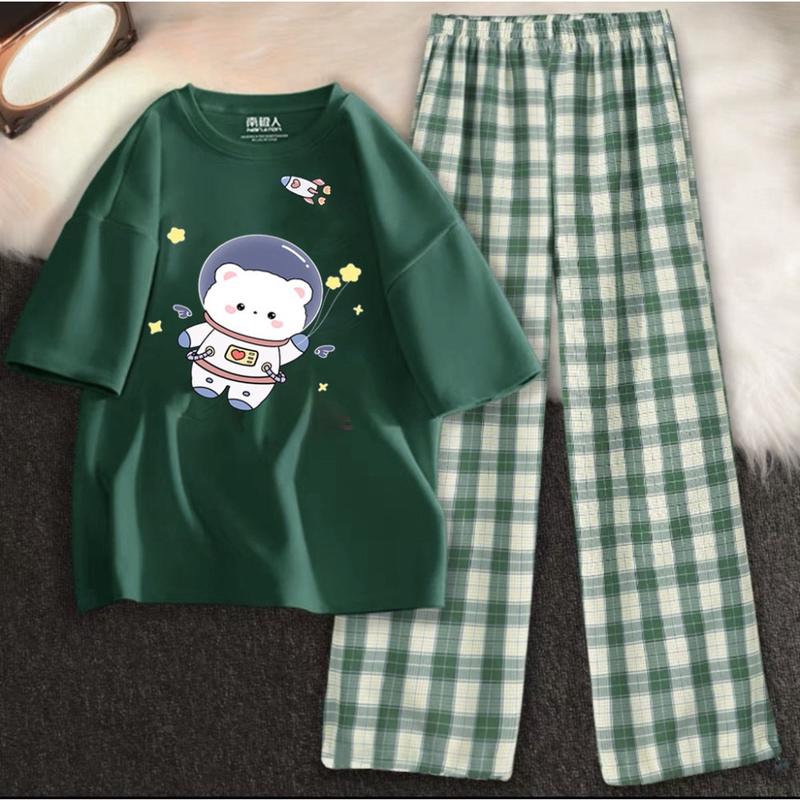 (FREESHIP) Sét Áo phông Gấu phi hành giavàquần karo, Đồ UNISEX mặc ở nhà và đi chơi, chất đẹp, mặc không xù Bé Xinh Shop  Fashion Shop 1