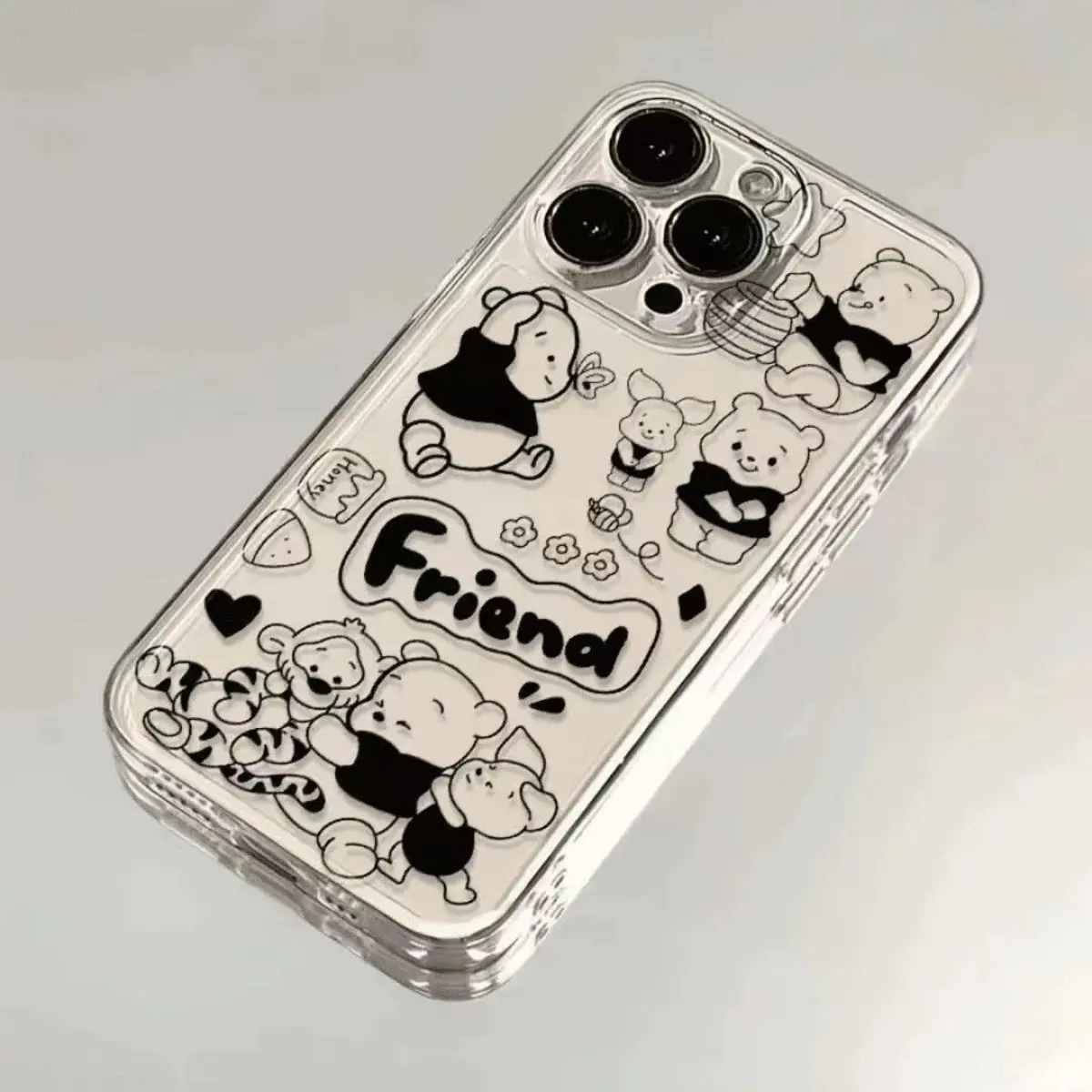 Cute line baby pooh honey bear and friends iPhone 11,12,13,14,15,16 pro max,16E,X/XS/XR,7/8 plus,13/12 MINI,soft transparent silicon material,shockproof waterproof cartoon phone case