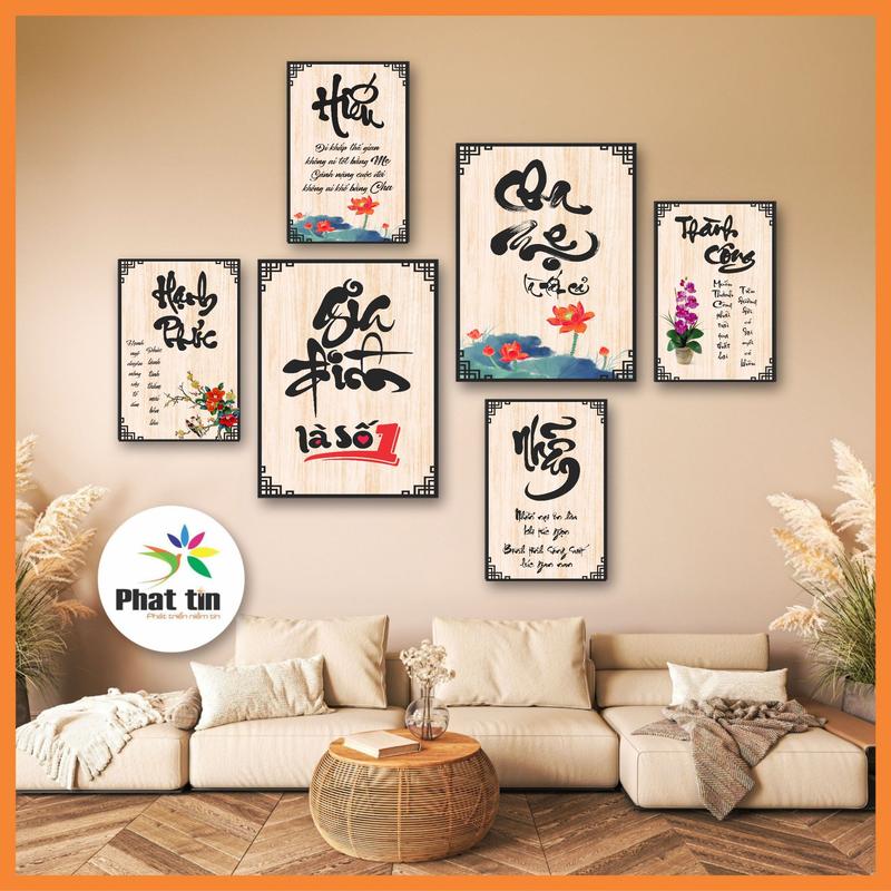  50+ Set 6 tranh thư pháp dán tường gia đình cha mẹ vợ chồng  tranh decor Phát Tín tranh treo tường decor phòng khách phòng ngủ  phòng trọ có sẵn keo dán Decor Tường 
