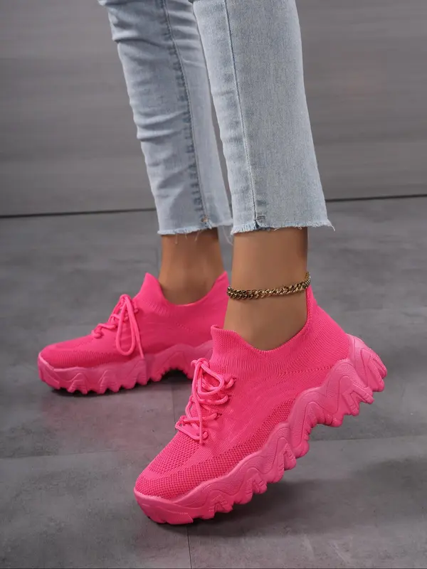Women's Sporty Lace Up Running Shoes, Casual Comfortable Breathable Shoes for Daily Wear, Female All-match Round Toe Shoes for Daily Wear 2