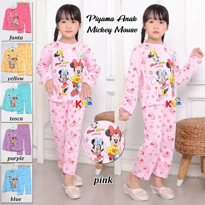 VI - SETELAN BAJU TIDUR DAN PIYAMA ANAK CEWEK/PEREMPUAN MURAH MOTIF KITTY MCKEY DORAEMON BEAR RANDOM MIXUE ICE CREAM  2-12 TAHUN BAHAN KAOS 2