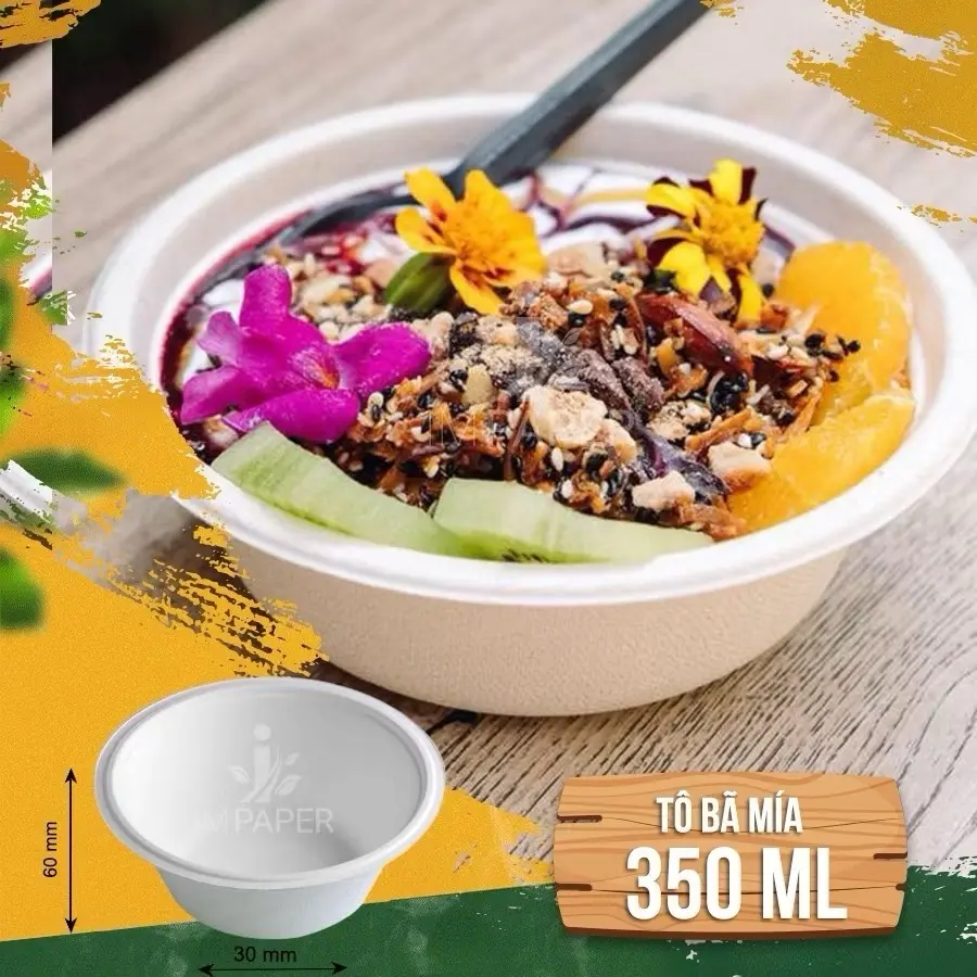 Set 50 Chén Bã mía ImPaper 350ml - Đựng Súp, Cháo Mang Đi CÓ NẮP