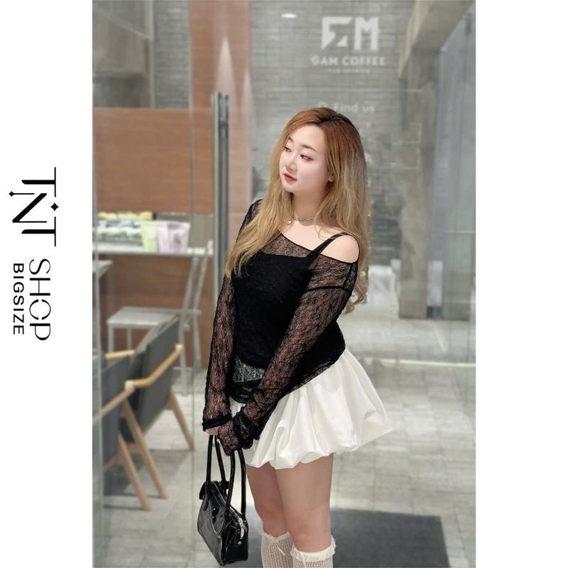 SET 2 MÓN ÁO REN LƯỚI BIGSIZE KÈM ÁO 2 DÂY (KHÔNG KÈM CHÂN VÁY) [TNT SHOP BIGSIZE 60KG 90KG]