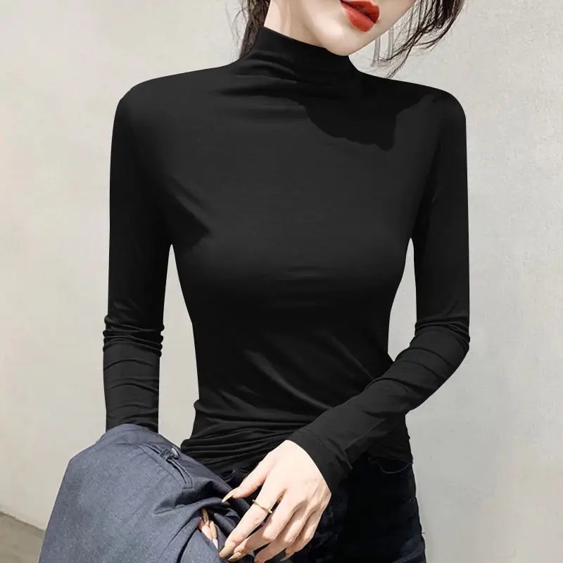 ￼Áo Cổ Lọ Tay Dài Áo Giữ Nhiệt Cổ Tròn Màu Trơn chất liệu vải thun co giãn tốt Siêu Mềm mại